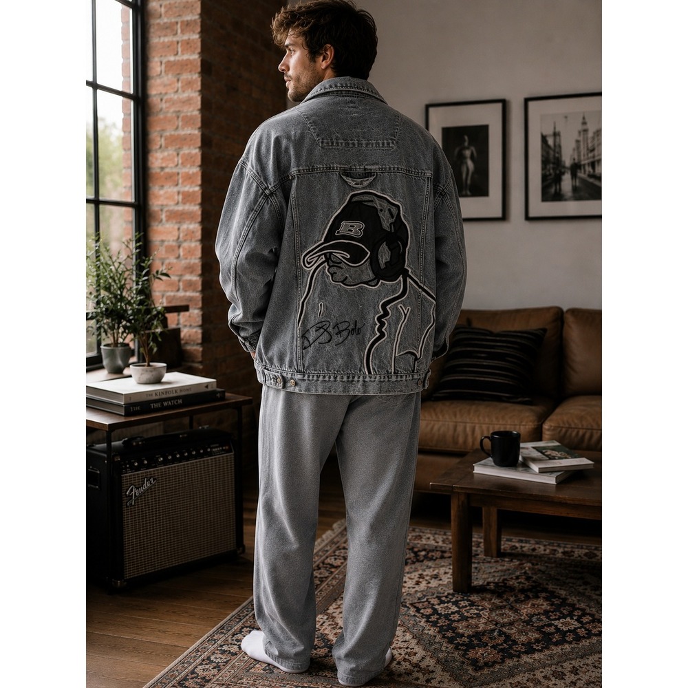 Y2K SOHK School of Hard Knocks Vintage Grey Denim Jacket Big Bob Hip Hop XXXL